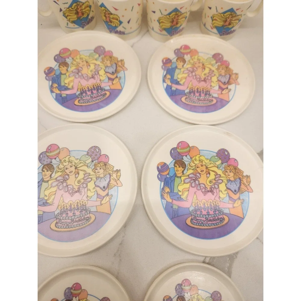 BARBIE Vintage Children's Tea Set 13 Pieces Chilton 1990's Plastic White Toy Set